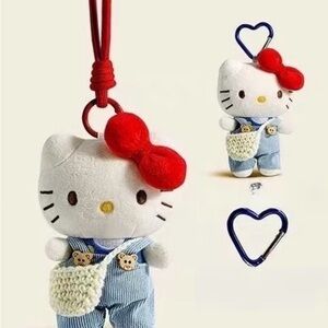 Hello Kitty Plush with Red Bow and Blue Outfit